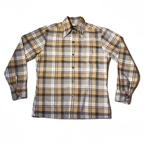 Vintage Johnny Miller Button Down in brown and white plaid size M